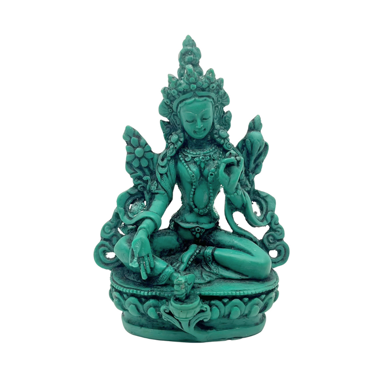 Turquoise Resin Green Tara Statue 4.25