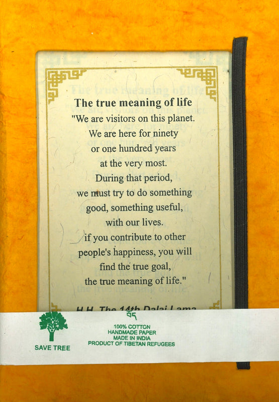 Lokta Paper Journal - Dalai Lama Quote: True Meaning of Life (Orange 5.5