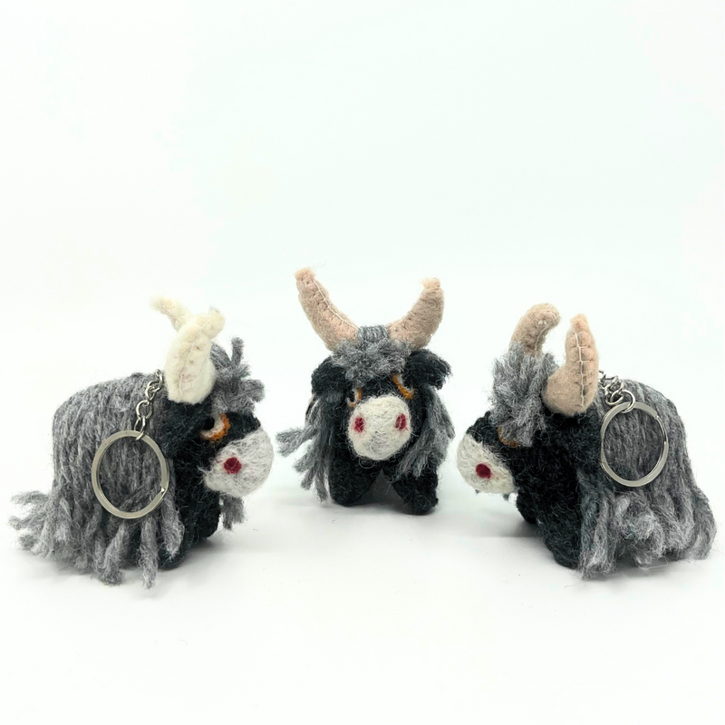 Yak Key Chain: Handmade Woolen Felted (Dark Gray) image 1