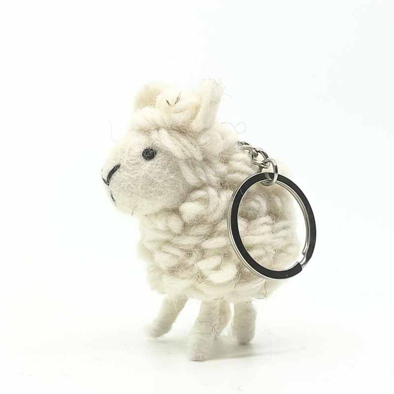 Baby Sheep Key Chain: Handmade Woolen Felted (white) image 1