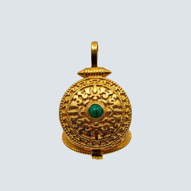 Golden Brass Double Dorjee Amulet (Turquoise in the middle) image 1