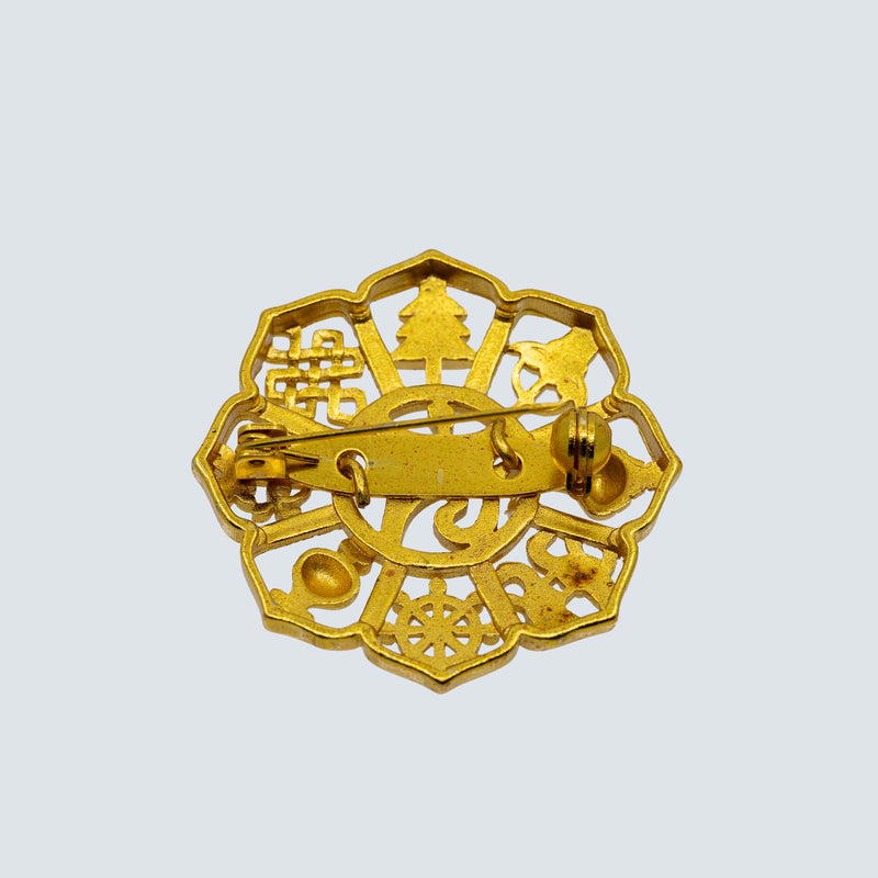 8 Auspicious Symbol & Tib. Om Golden Brass Broach image 2
