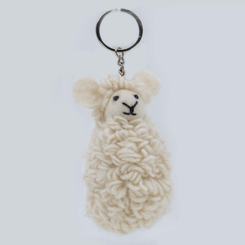 Sheep Key Chain: Handmade Woolen Felted (white) image 2