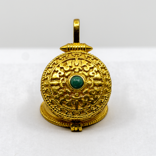 Golden Brass Double Dorjee Amulet (Turquoise in the middle)