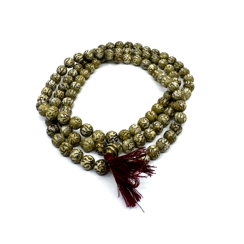 Tibetan Om Conch Shell Mala: Hand-Carved Prayer Beads image 1