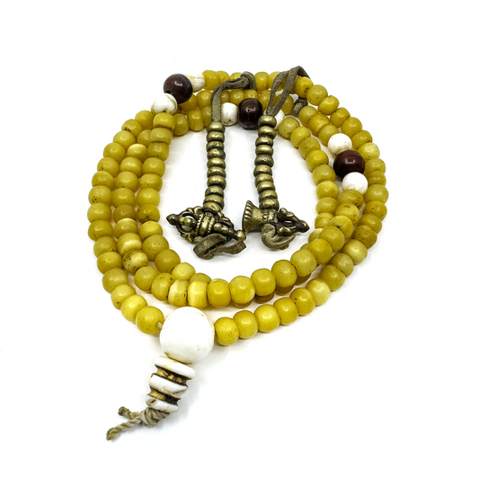 Tibetan Antique Style Yak Bone Mala: Beige - TIBET HOUSE US NYC