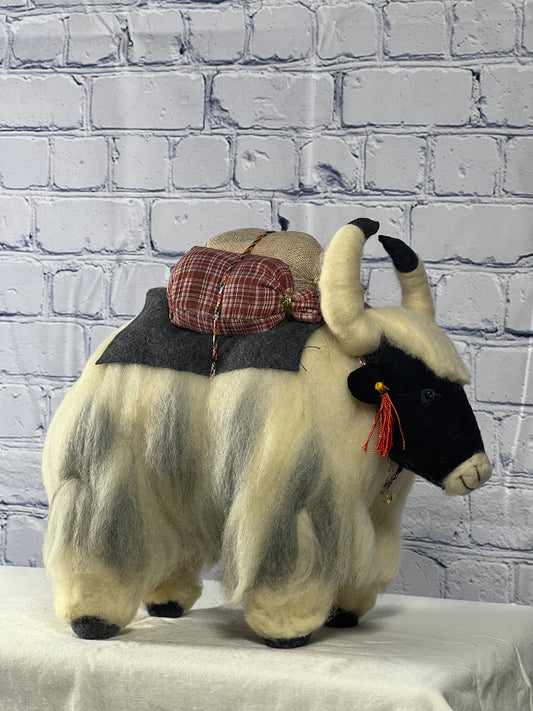 Large Felt Yaks with Packs - White