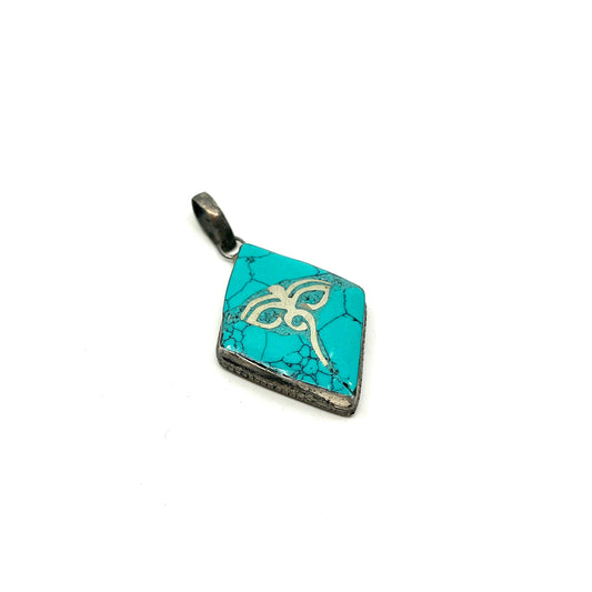 Silver & Turquoise Amulet - diamond shape buddha eyes