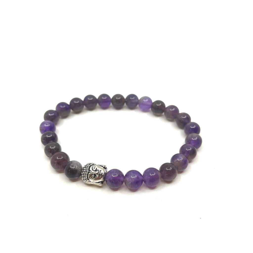 Amethyst Purple Gemstone/Buddha Head Bracelet