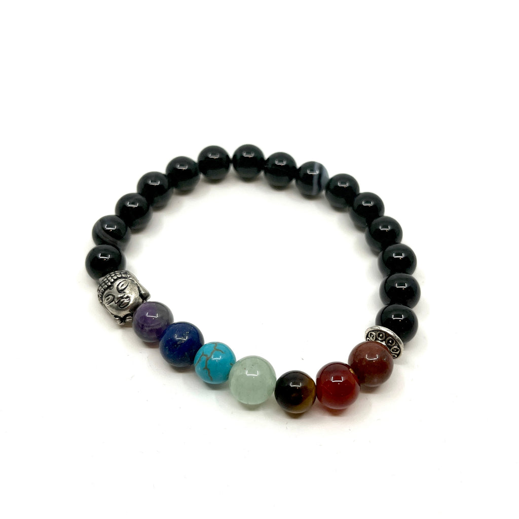 Black Gemstone Chakra/Buddha Head Bracelet