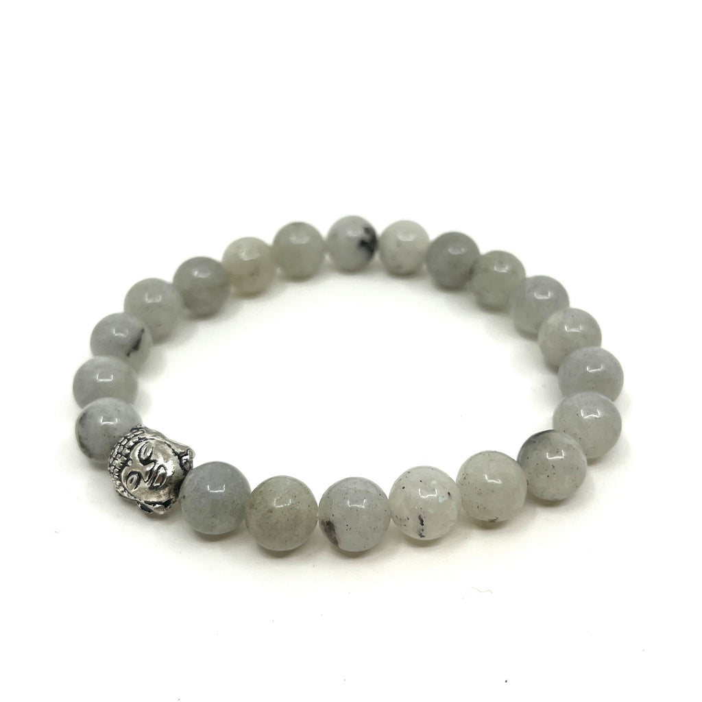 Light Gray Gemstone/Buddha Head Bracelet