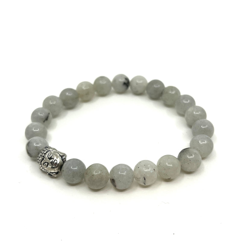 Light Gray Gemstone/Buddha Head Bracelet image 1