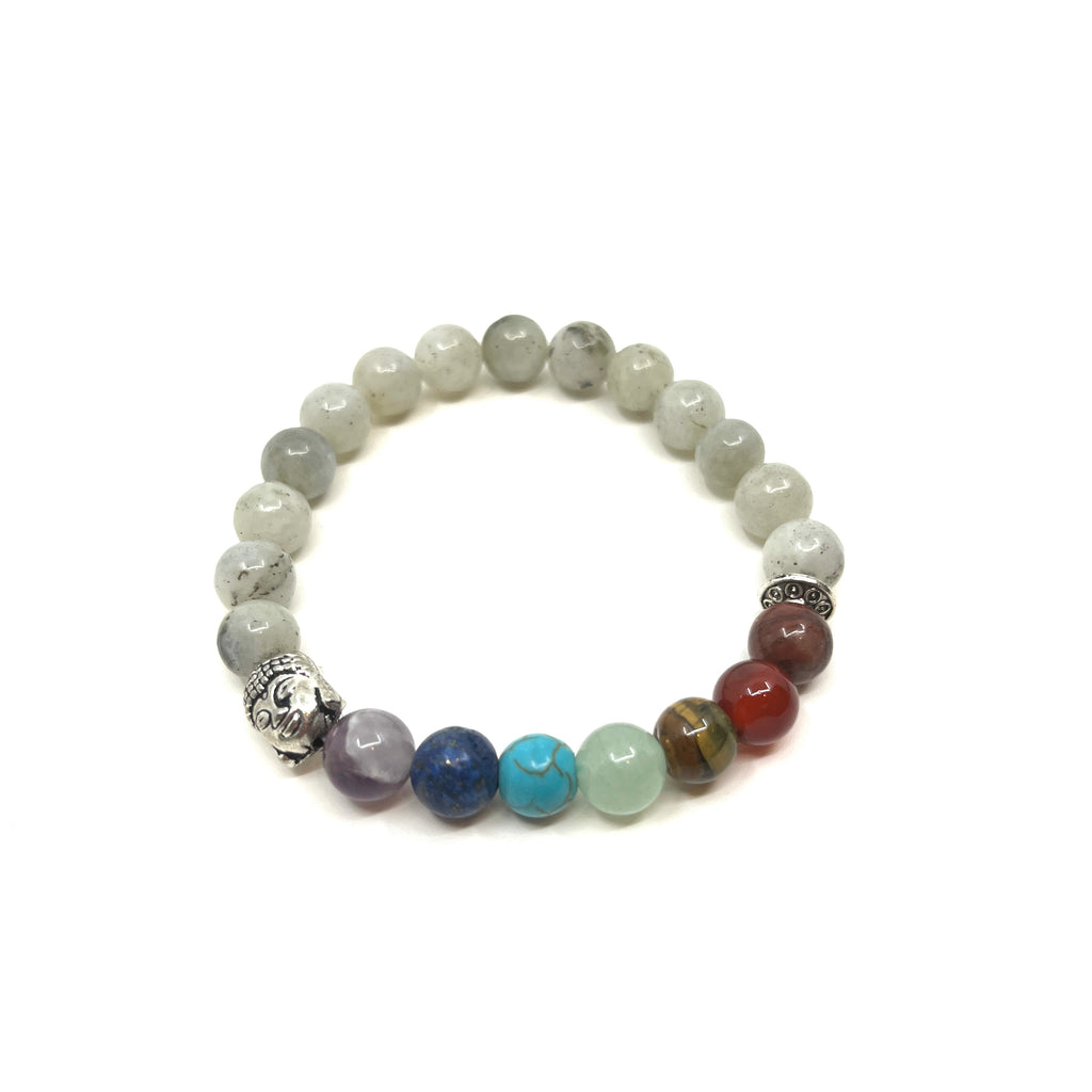 Light Gray Gemstone Chakra/Buddha Head Bracelet