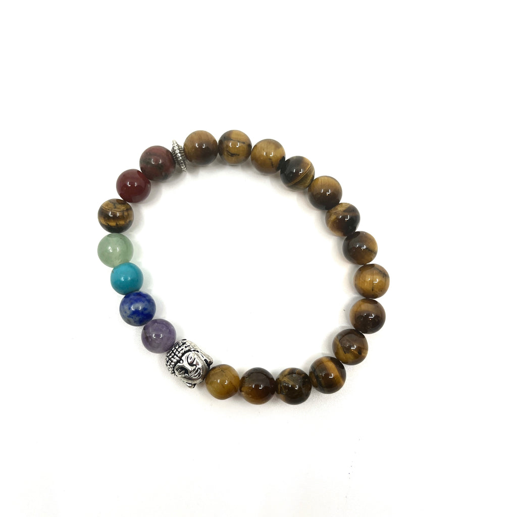 Tiger Eye Gemstone Chakra/Buddha Head Bracelet